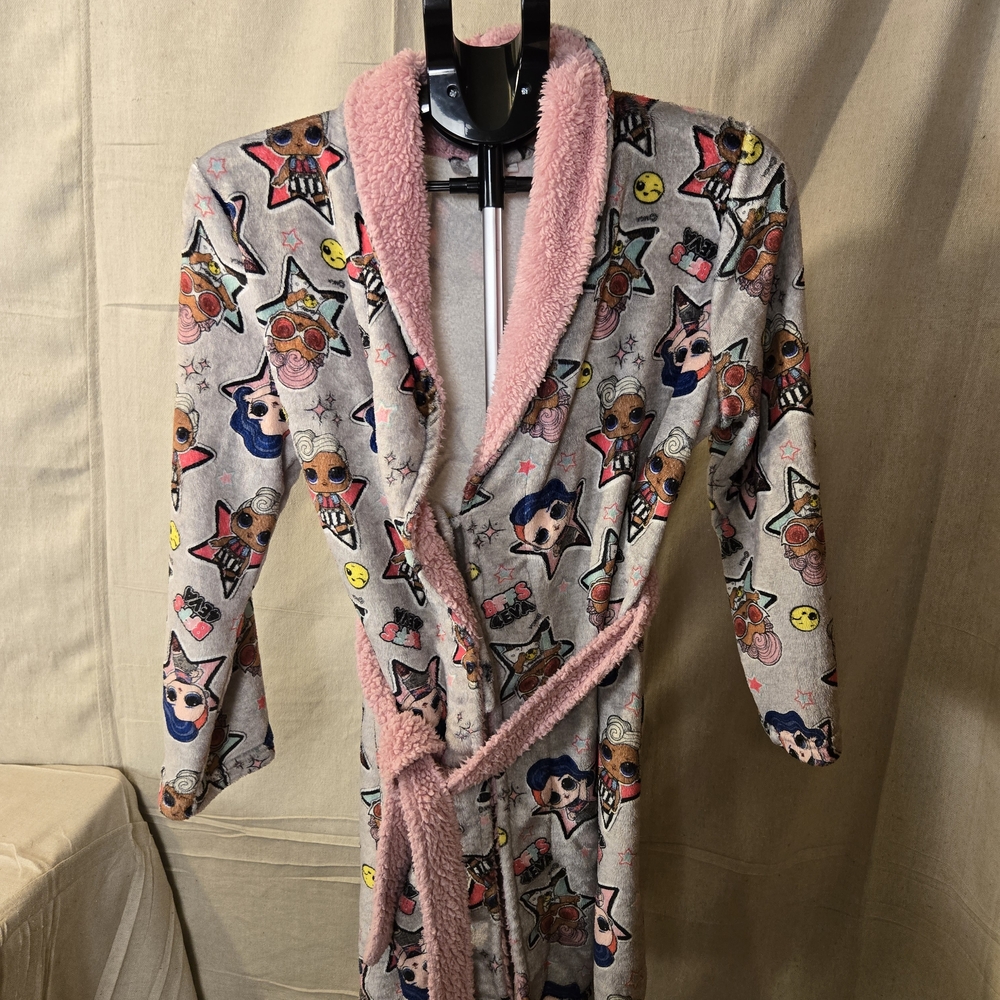 LOL Surprise Girls Robe Size L Plush Pink Gray Kids Large